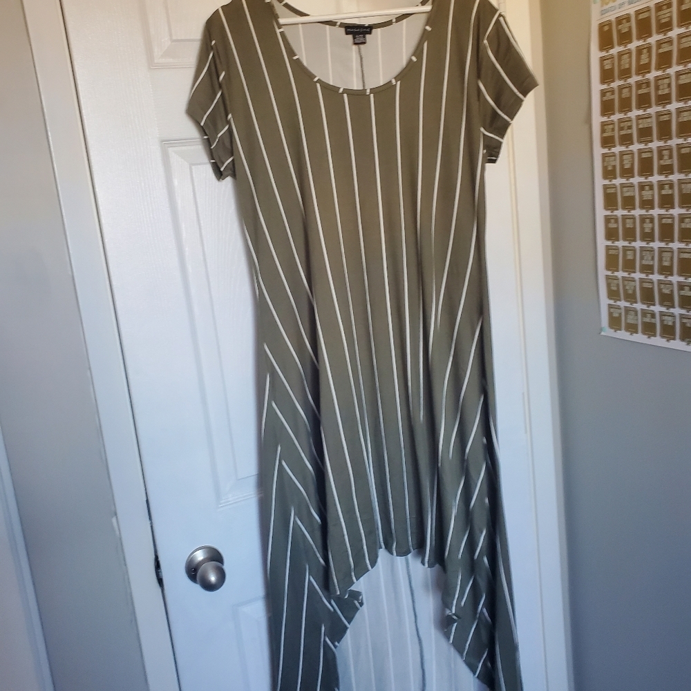 Green and white stripped dress